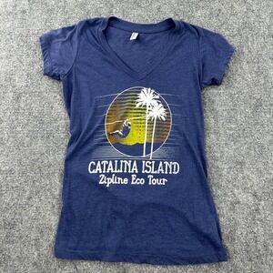 Techstyles T-Shirt Medium Blue Catalina Island Zipline Graphic V-Neck Women